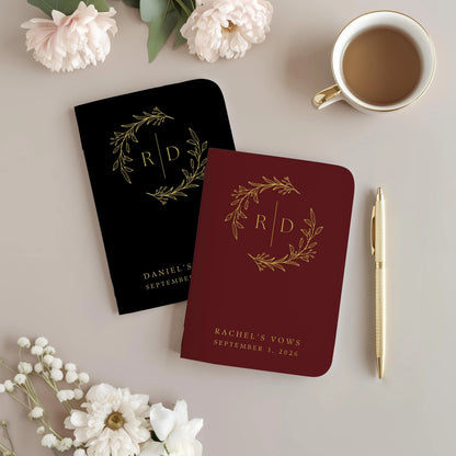 Wreath Monogram Wedding Vow Book Set
