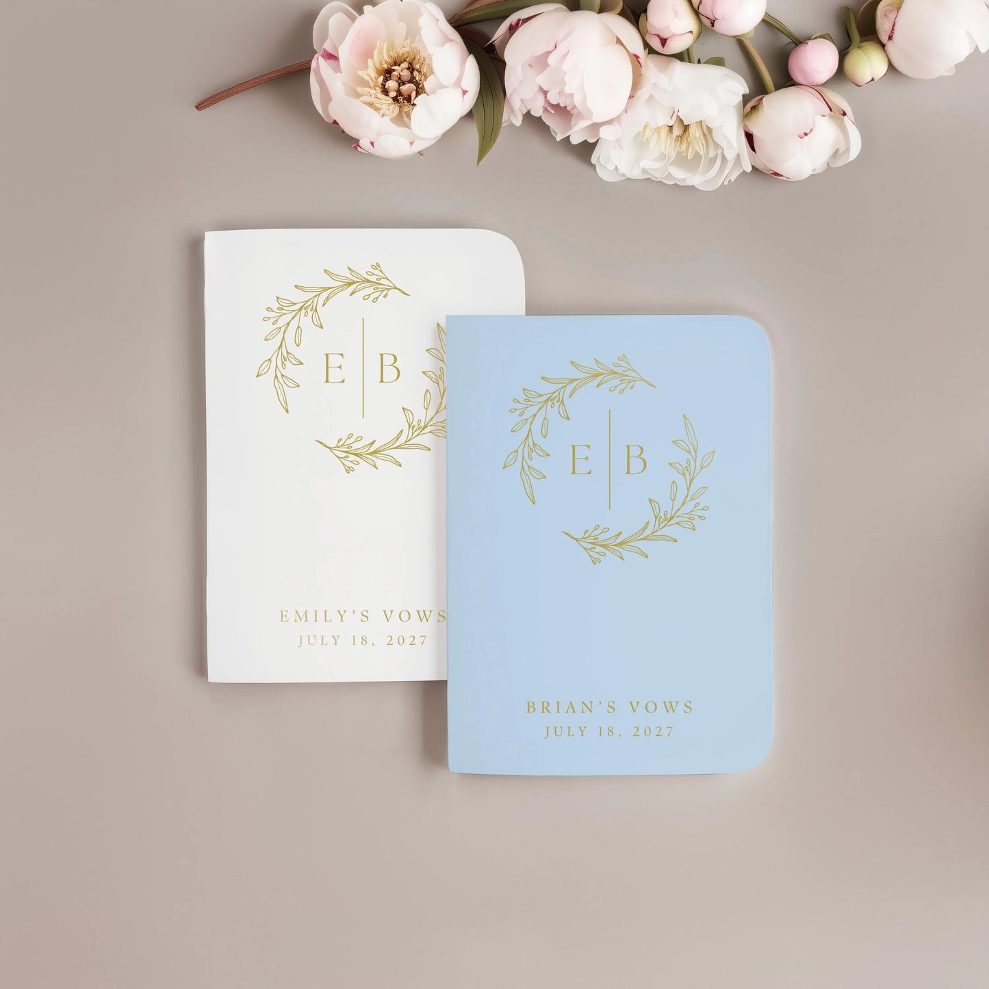 Wreath Monogram Wedding Vow Book Set